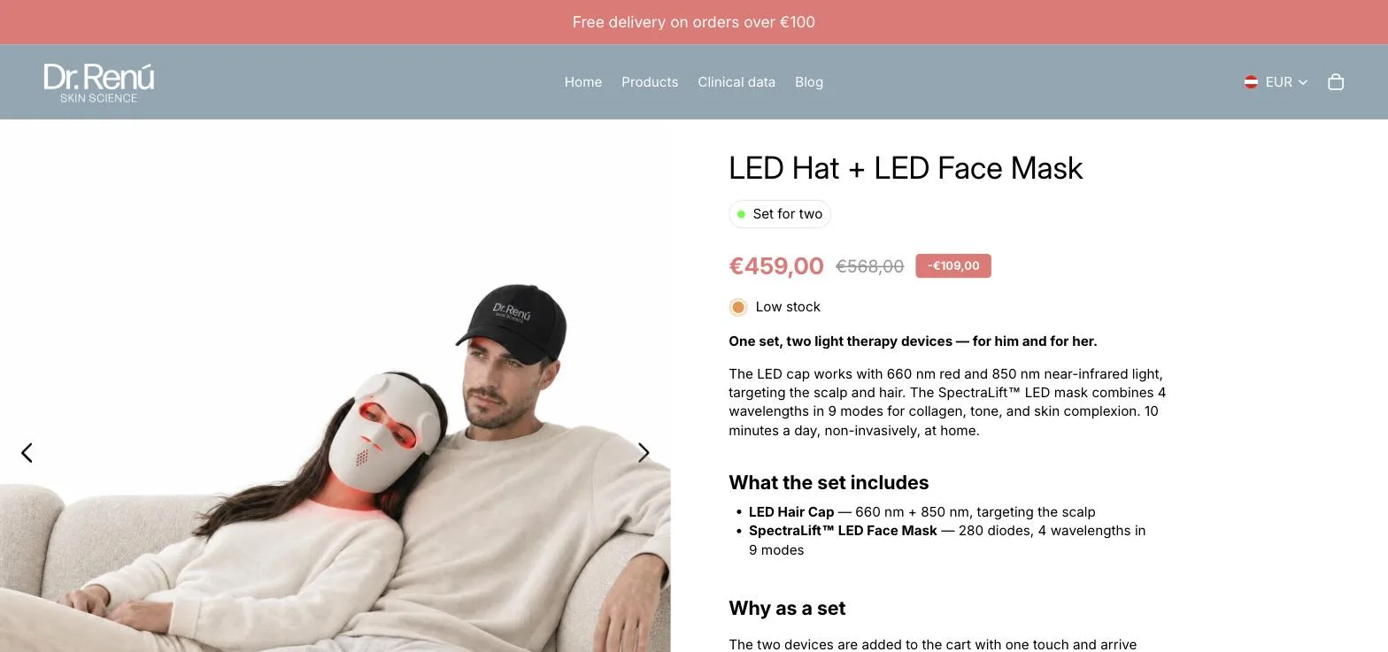 LED cap and LED face mask bundle page