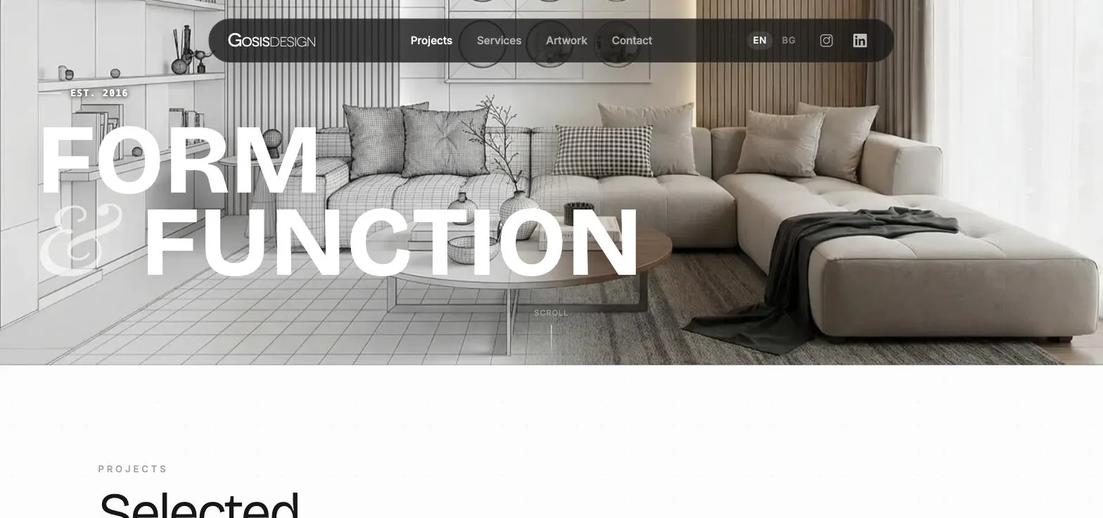 Gosis Design homepage with the Form & Function hero