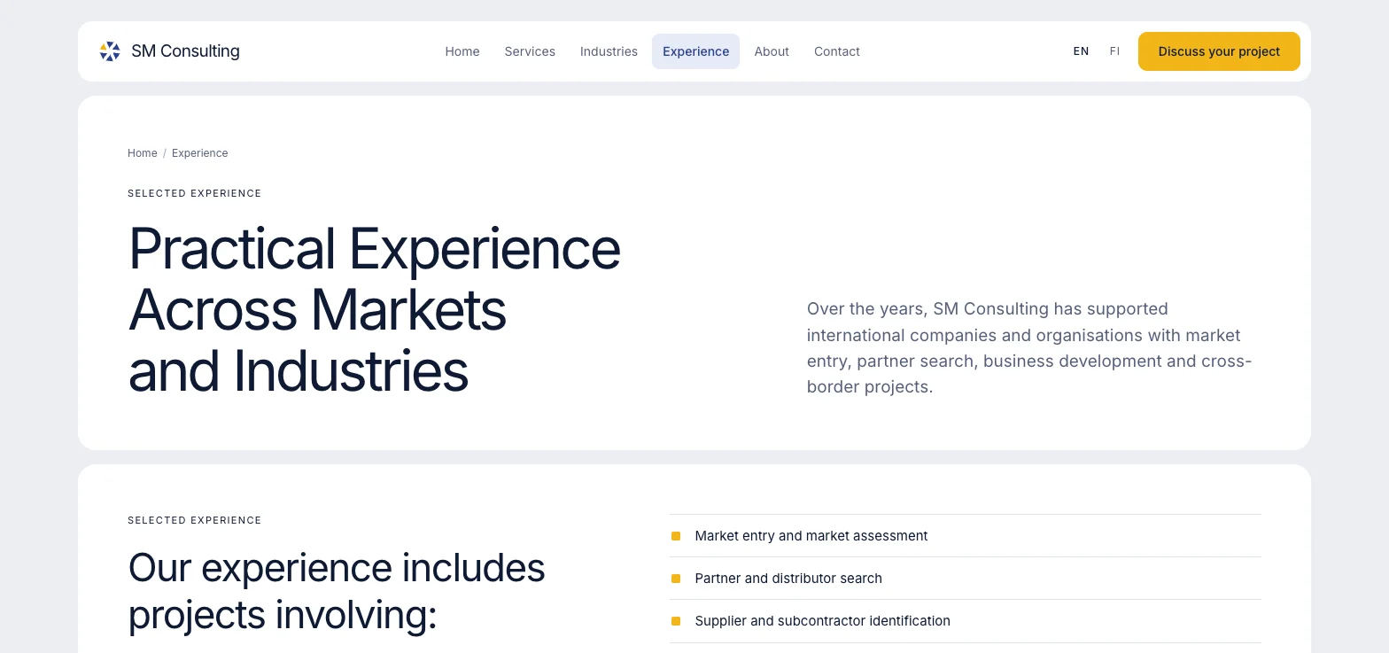 SM Consulting experience page