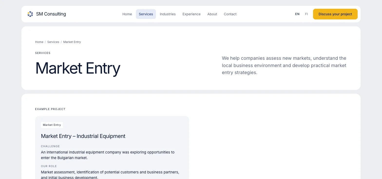 SM Consulting Market Entry service page